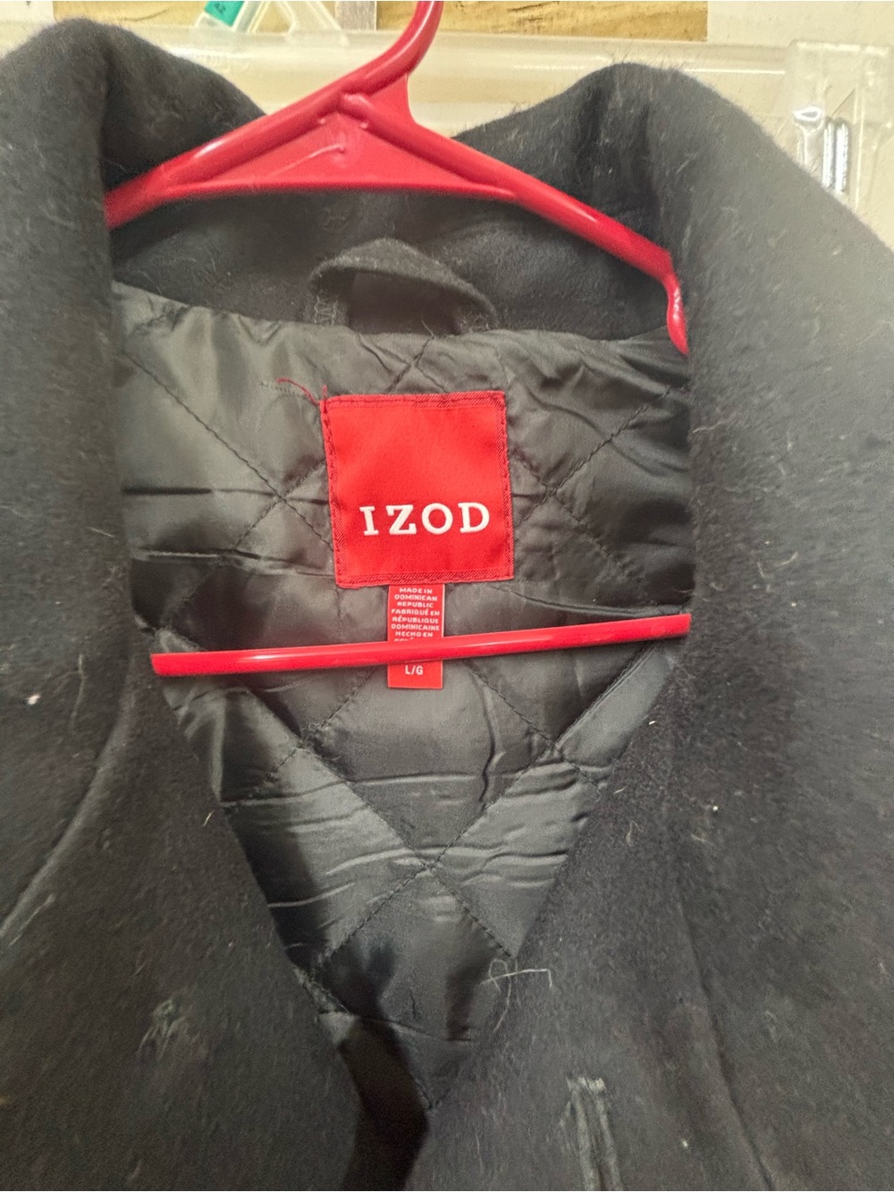 Izod wool blend pea coat jacket w/ scarf men size large - Picture 3 of 5
